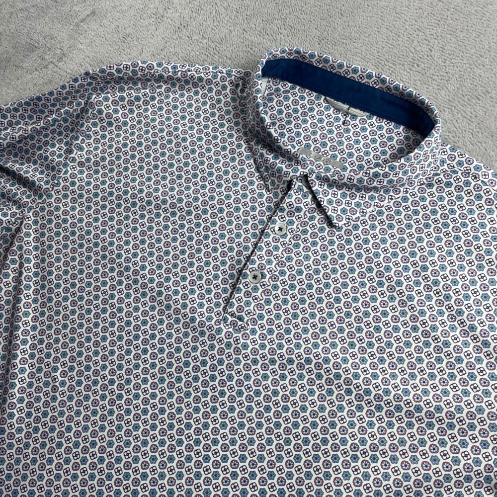 Swannies Mens XL Magnolia Green Celebrity Golf Polo Shirt Geometric Floral Blue